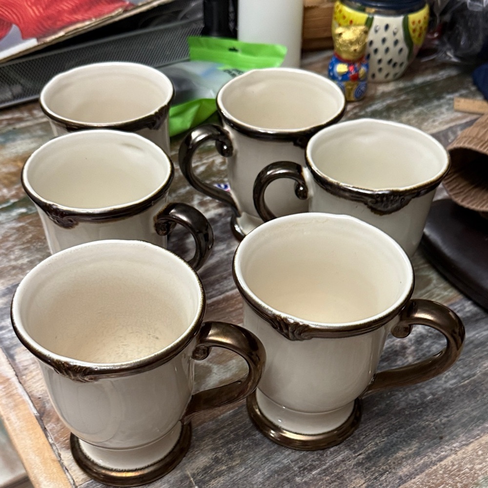 Certified International Cream and Bronze Mugs Set
